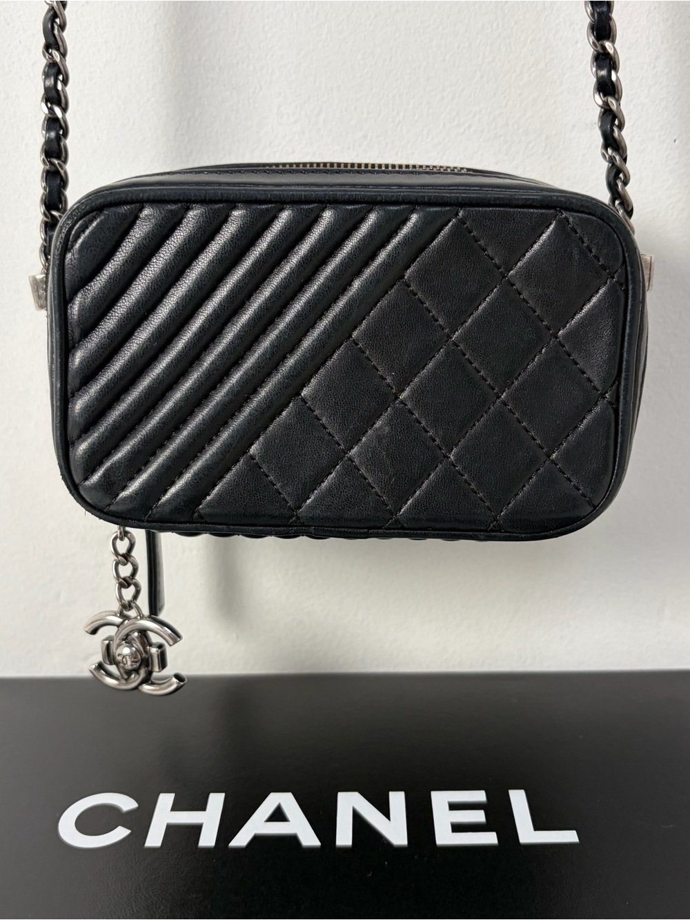 Chanel Coco Boy Camera Bag Black Quilted Leather Ruthenium Hardware